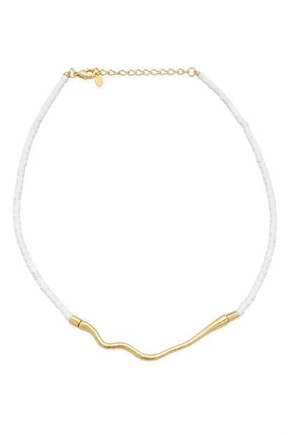 Colar Orgânico Madre Pérola com Canutilho Ouro 18k
