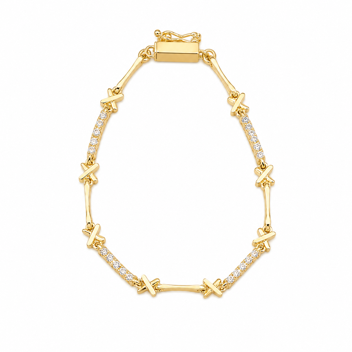 Pulseira “X”Alta Joalheria Espaçamento Micro Cravejado Ouro 18k