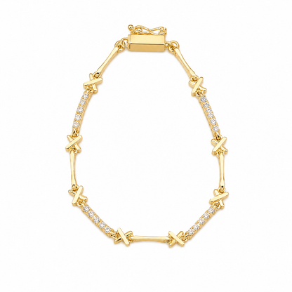 Pulseira “X”Alta Joalheria Espaçamento Micro Cravejado Ouro 18k