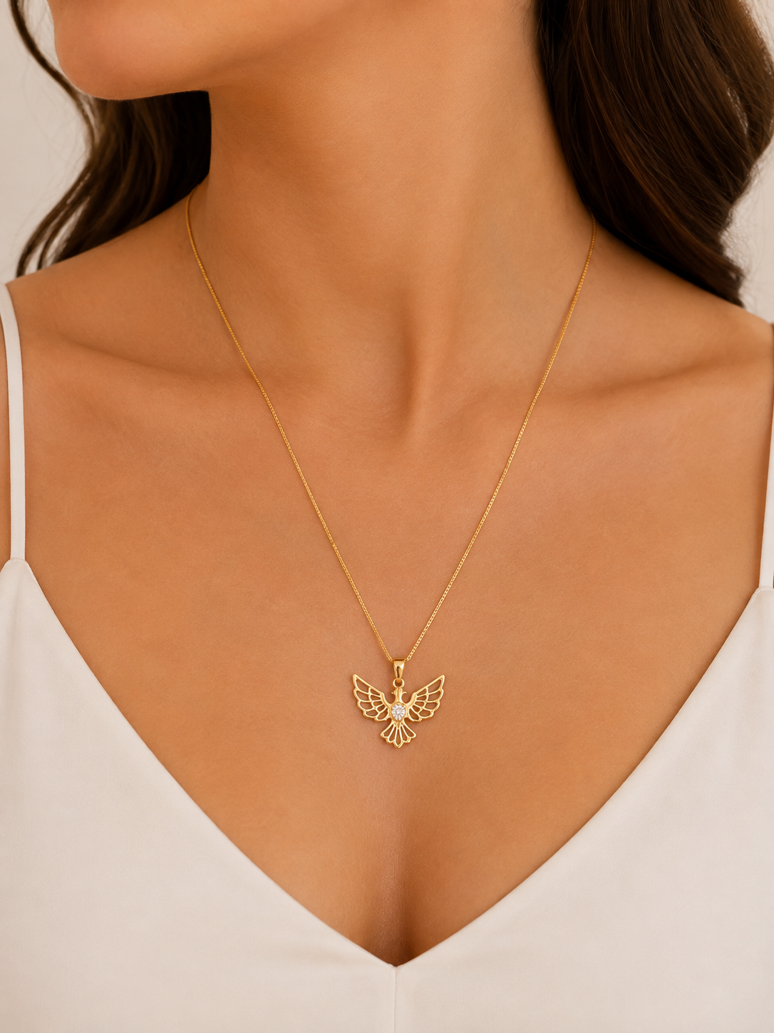 Colar Espírito Santo Vazado com Zircônia Ouro 18k