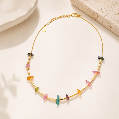Choker Cascalho Natural com Canutilho Ouro 18k