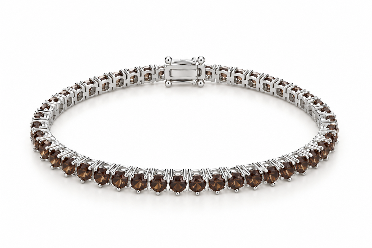 Pulseira Riviera Três Pontas Chocolate Ródio Branco