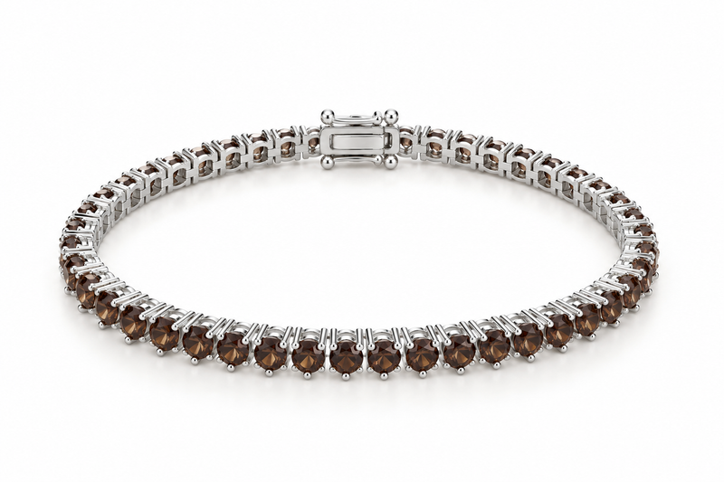 Pulseira Riviera Três Pontas Chocolate Ródio Branco