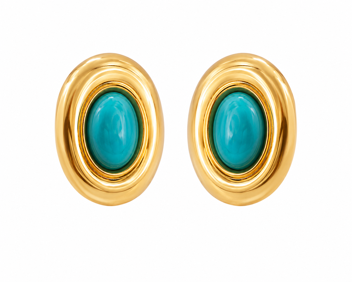 Brinco Pedra Natural Turquesa Ouro 18k