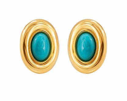 Brinco Pedra Natural Turquesa Ouro 18k