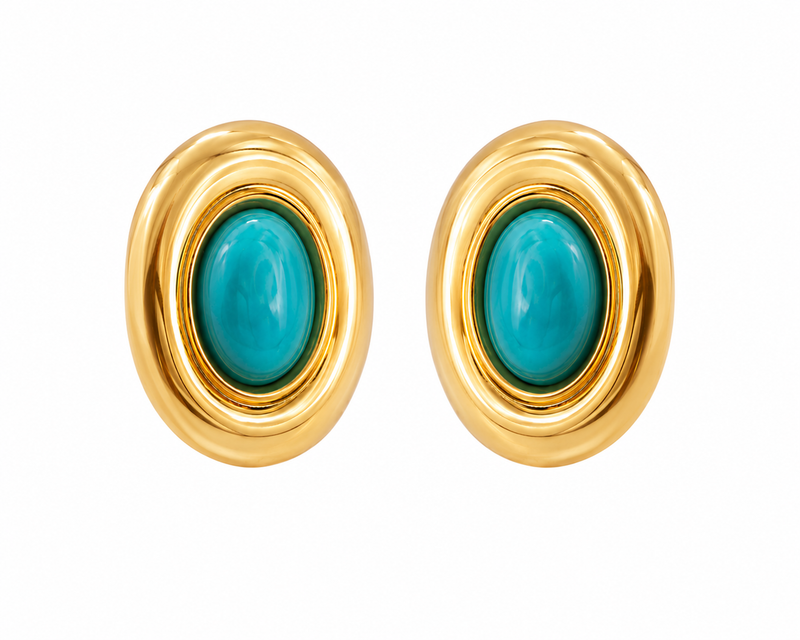 Brinco Pedra Natural Turquesa Ouro 18k