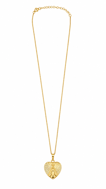 Colar Coração Nossa Senhora Trabalhado Ouro 18k