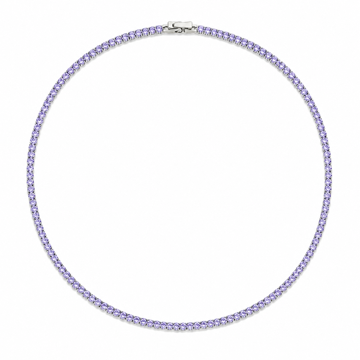 Colar Riviera Quartzo Lilas 2mm Ródio Branco