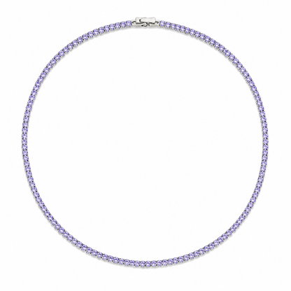 Colar Riviera Quartzo Lilas 2mm Ródio Branco