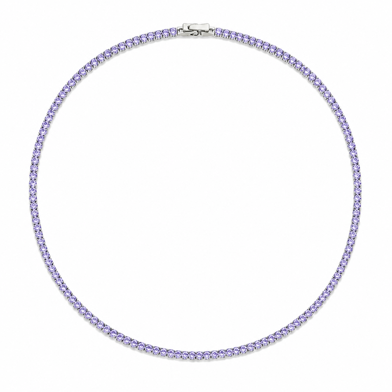 Colar Riviera Quartzo Lilas 2mm Ródio Branco