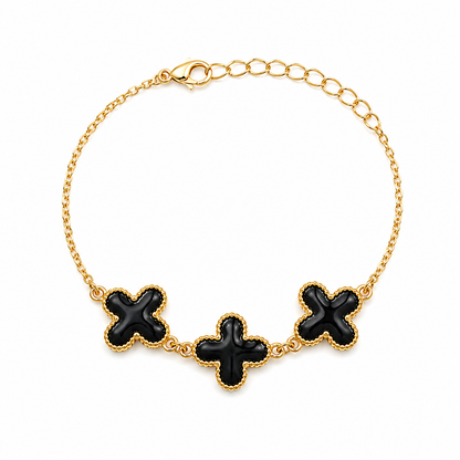 Pulseira Trevo Esmaltado Preto Ouro 18k