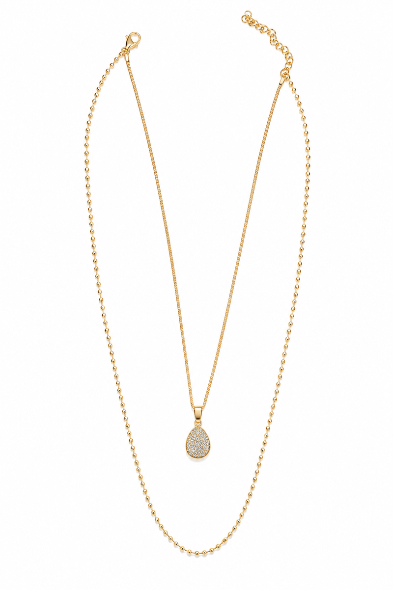 Colar Duplo Gota Micro Cravejada com Esferas MontClair Ouro 18k