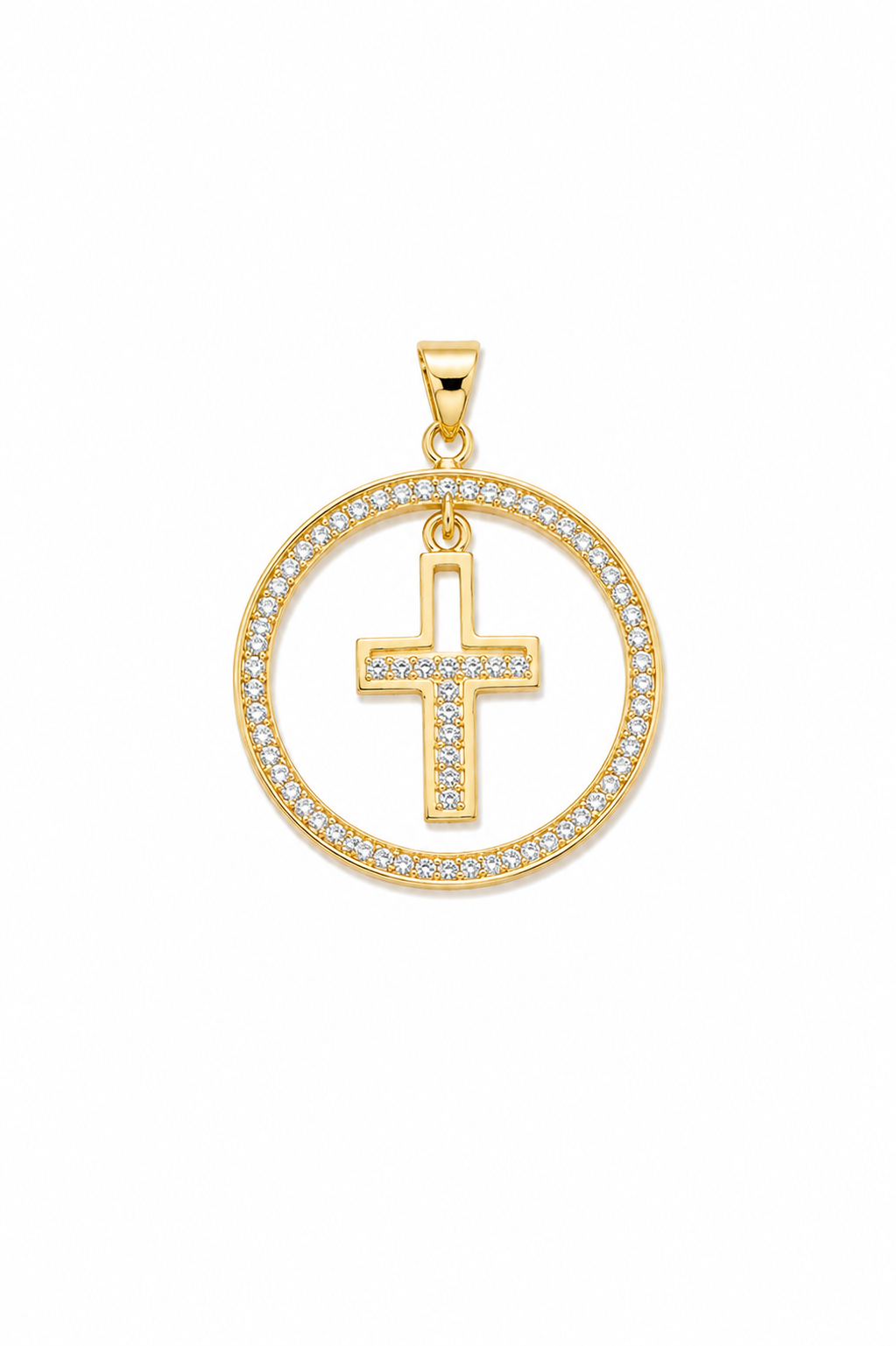 Pingente Redondo Cruz Pendulo Cristal Ouro 18k