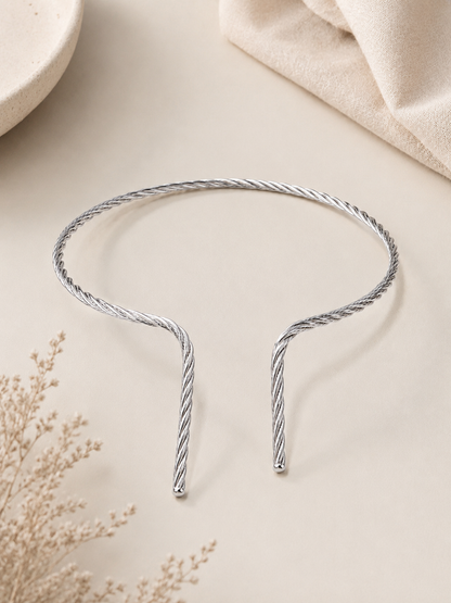 Choker Aro Traços Trabalhado Ródio Branco