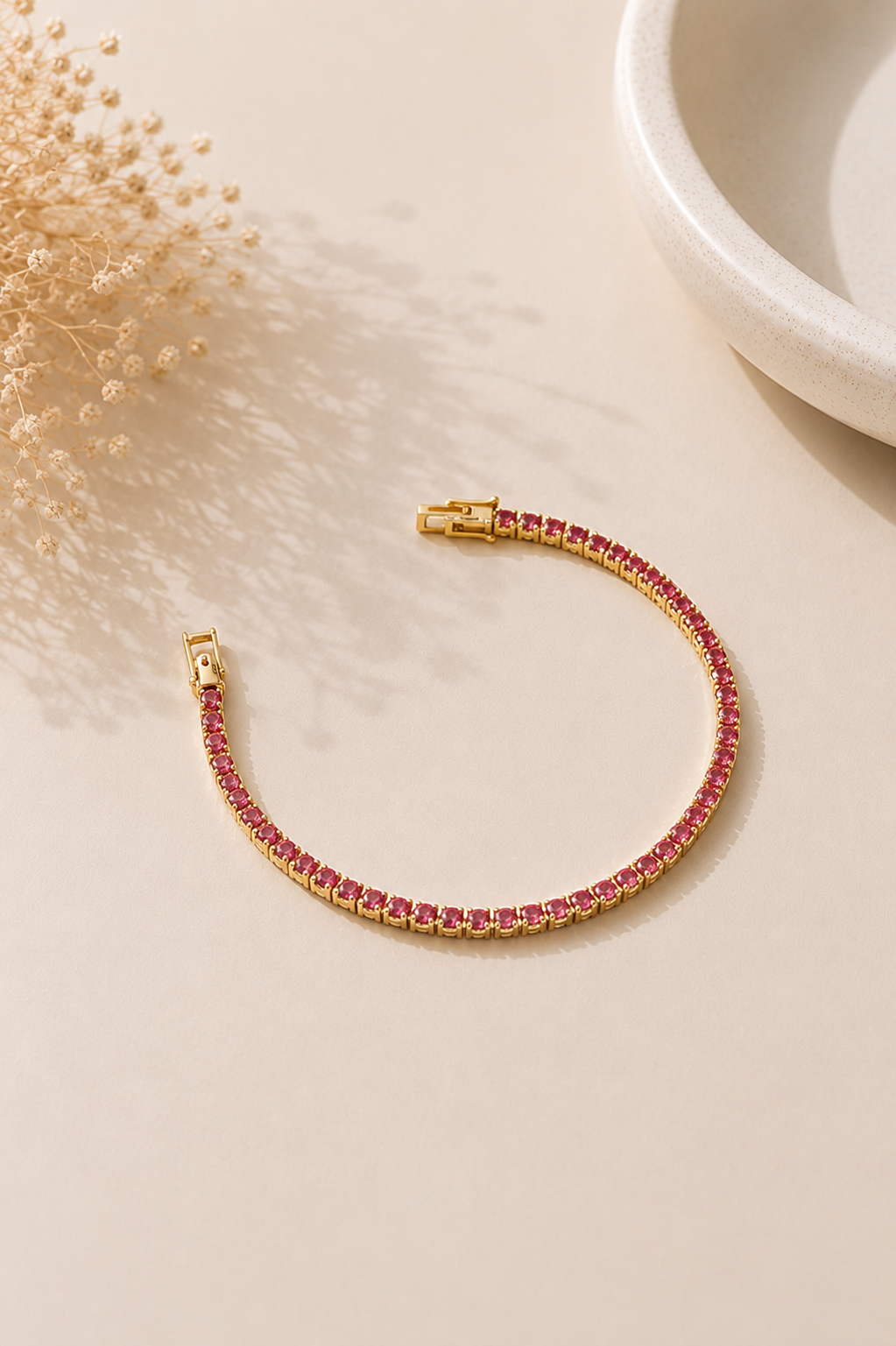 Pulseira Riviera Rosa 2mm Ouro 18k