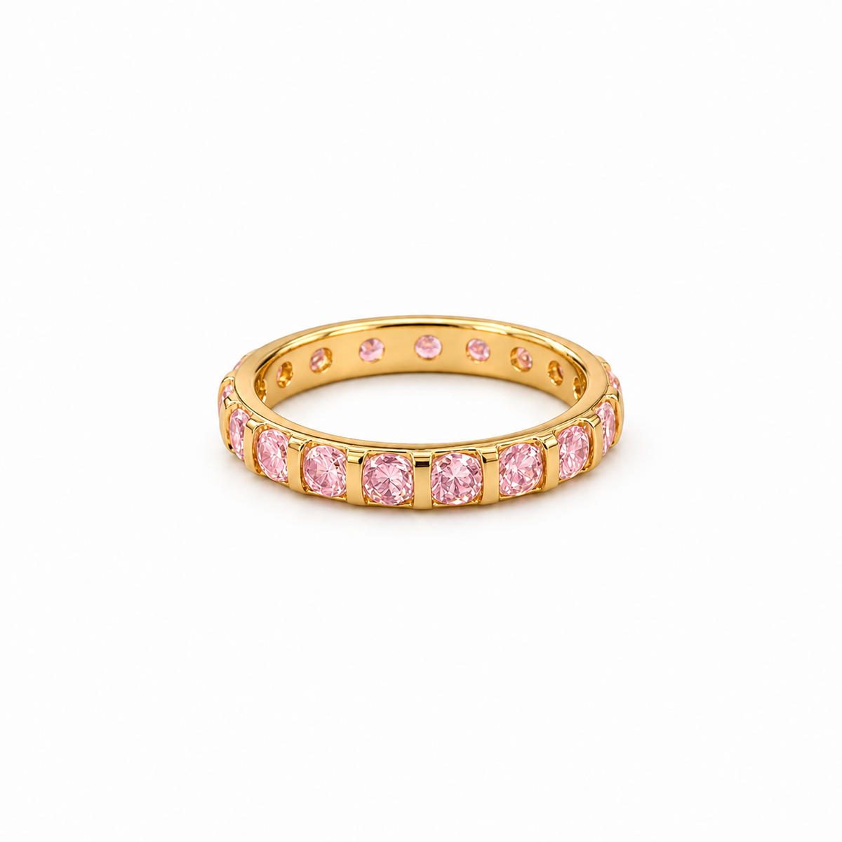 Anel Rainbow Quartzo Rosa Ouro 18k