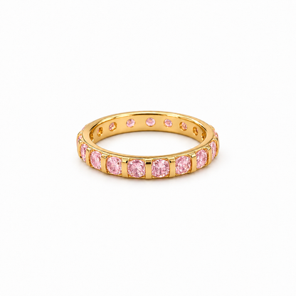 Anel Rainbow Quartzo Rosa Ouro 18k