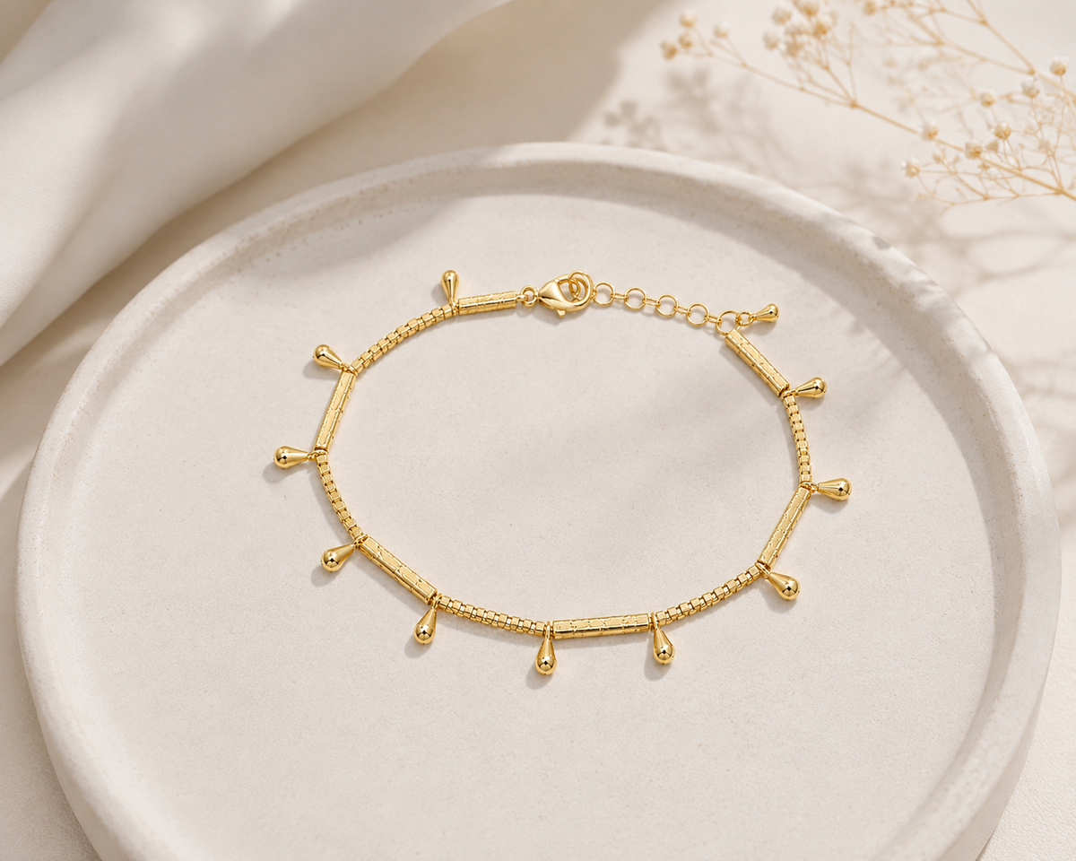 Pulseira Canutilho Fosco com Gotinha Ouro 18k