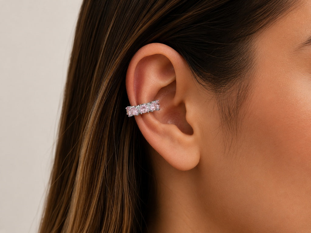 Piercing Fake em Zircônia Quartzo Rosa Ródio Branco