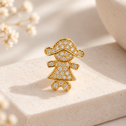 Pingente Menina Cravejada Ouro 18k