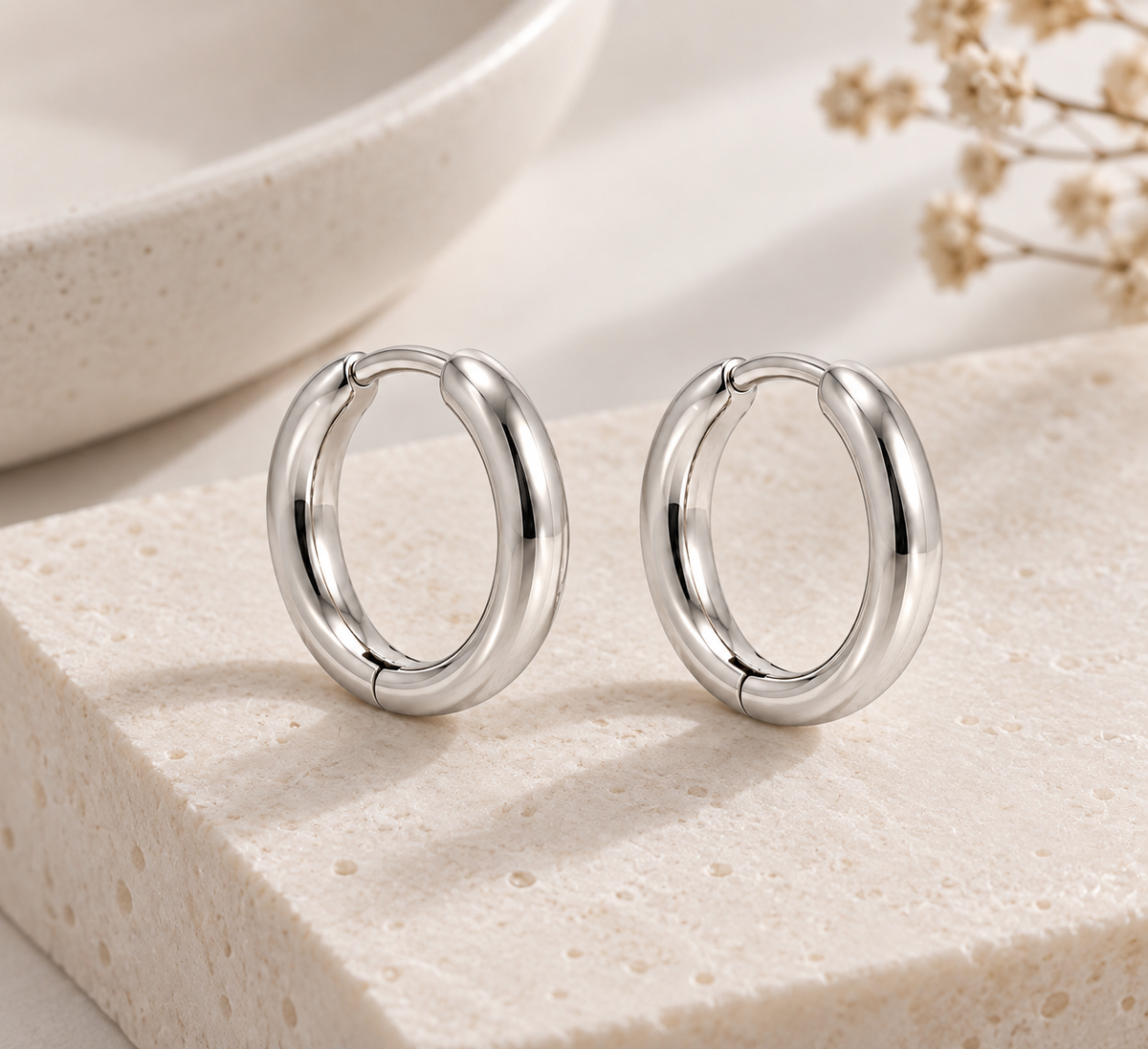 Brinco Argola Lisa Click Média Ródio Branco