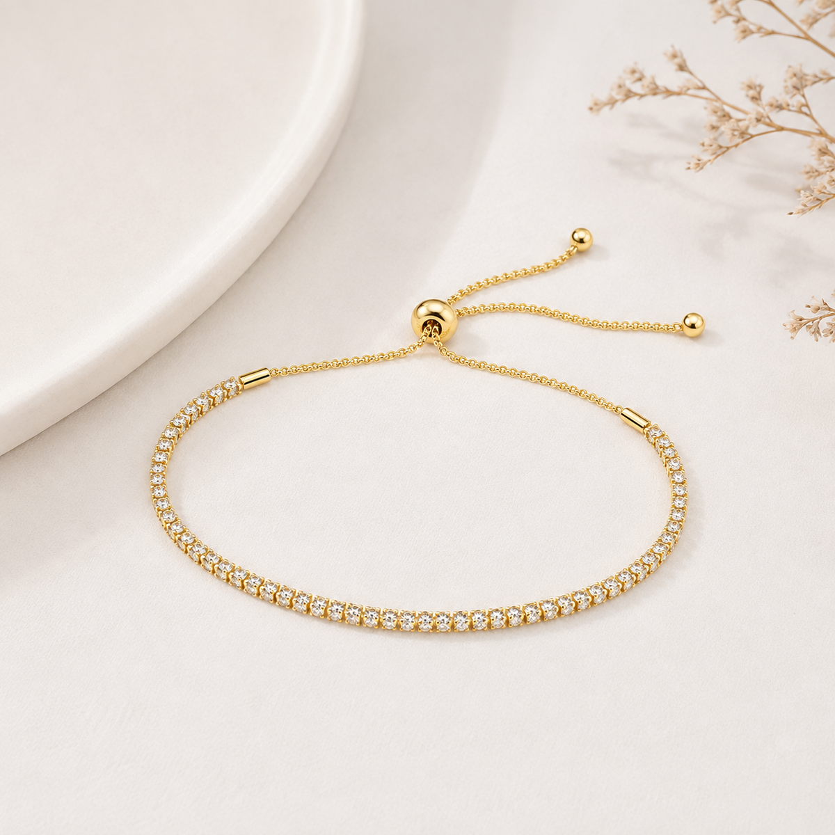 Pulseira Riviera 2mm Cristal Regulável Ouro 18k