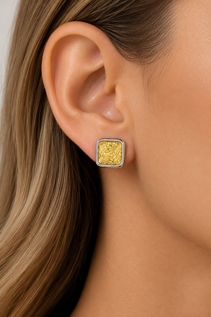 Brinco Quadrado Duo Mix de Banho Ouro 18k