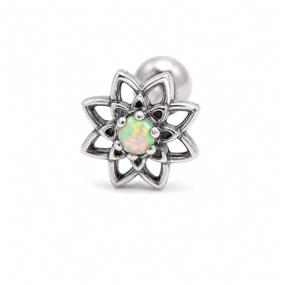 Piercing Flor Envelhecida com Micro Zircônia Prata 925