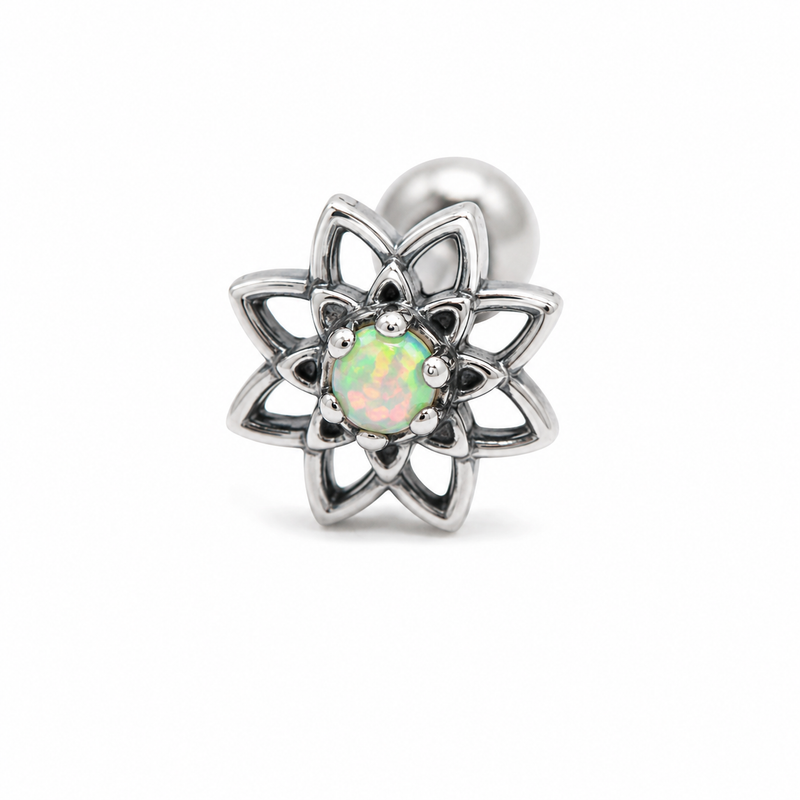 Piercing Flor Envelhecida com Micro Zircônia Prata 925