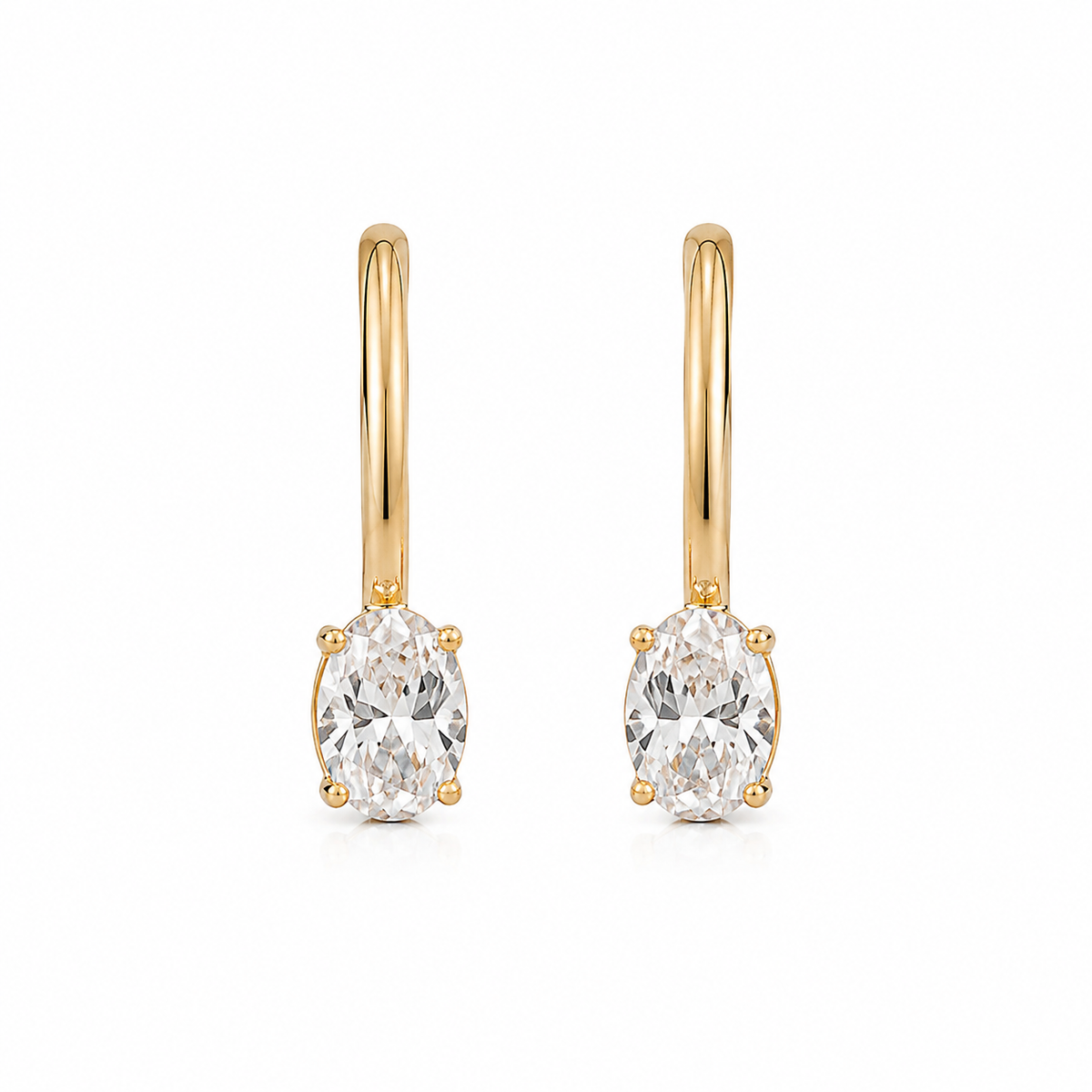 Brinco Ear Hook Aste Lisa com Zircônia Oval Ouro 18k