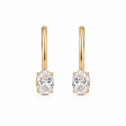 Brinco Ear Hook Aste Lisa com Zircônia Oval Ouro 18k
