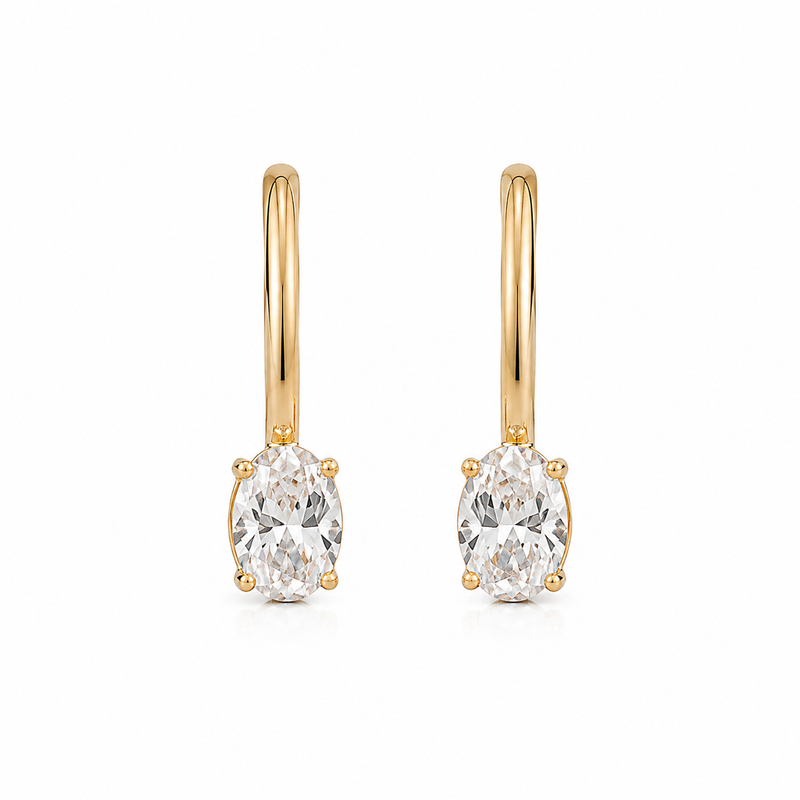 Brinco Ear Hook Aste Lisa com Zircônia Oval Ouro 18k