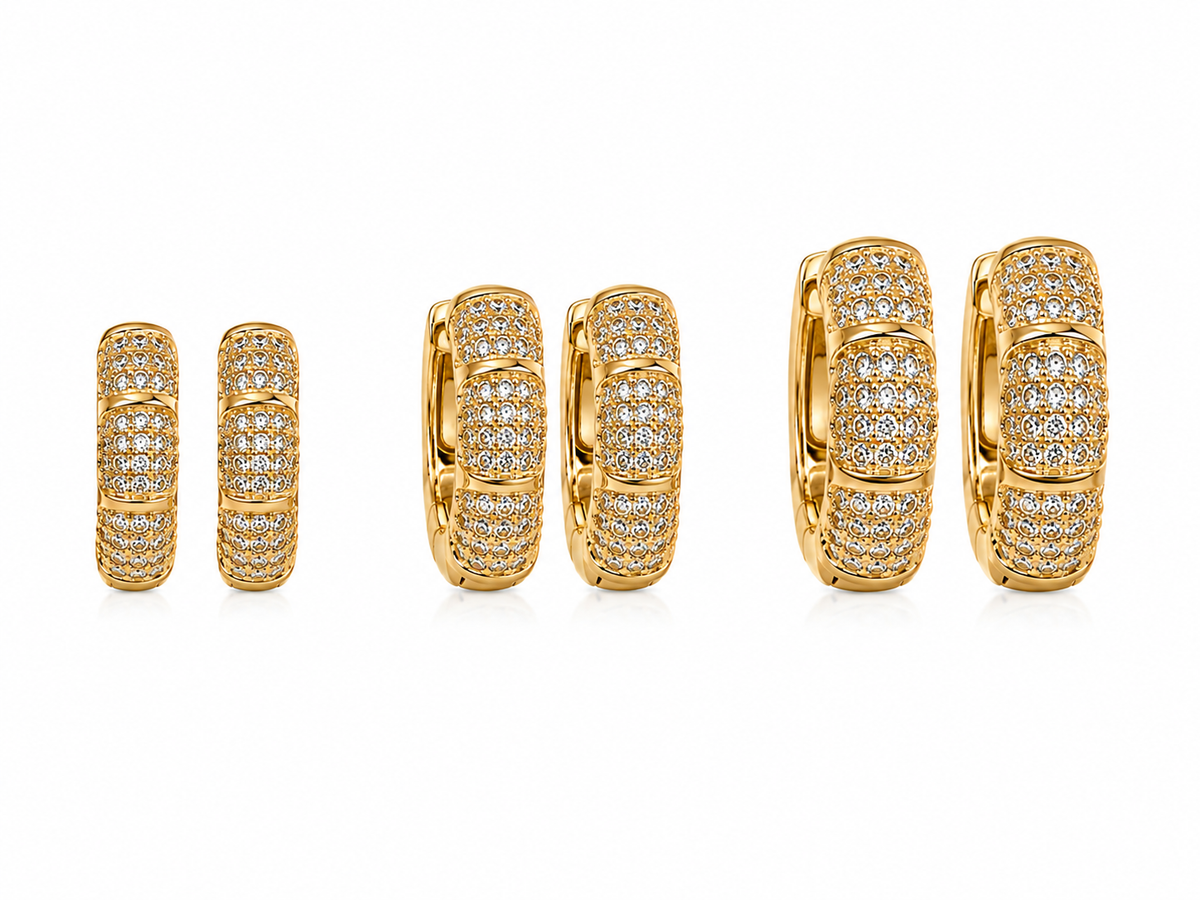 Brinco Trio Fancy Cravejado Zircônias Ouro 18k