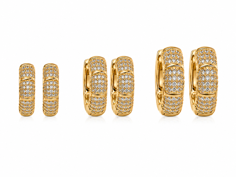 Brinco Trio Fancy Cravejado Zircônias Ouro 18k