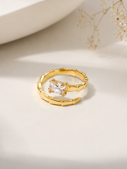 Anel Regulável Snack com Zircônia Retangular Ouro 18k