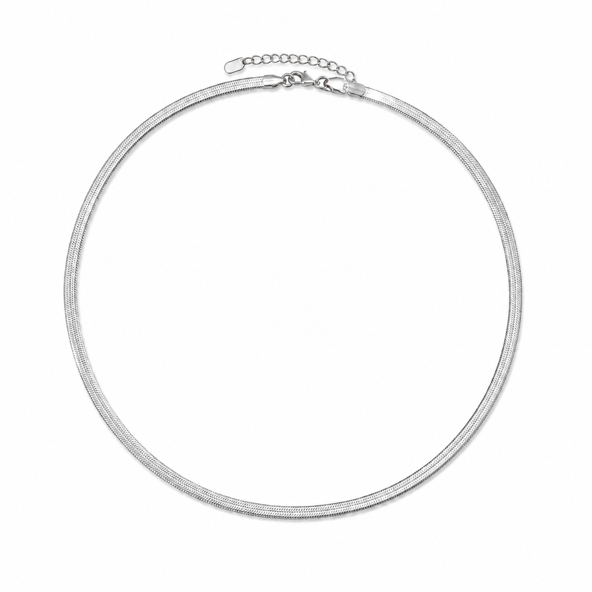 Choker Fita Laminada 4mm Ródio Branco