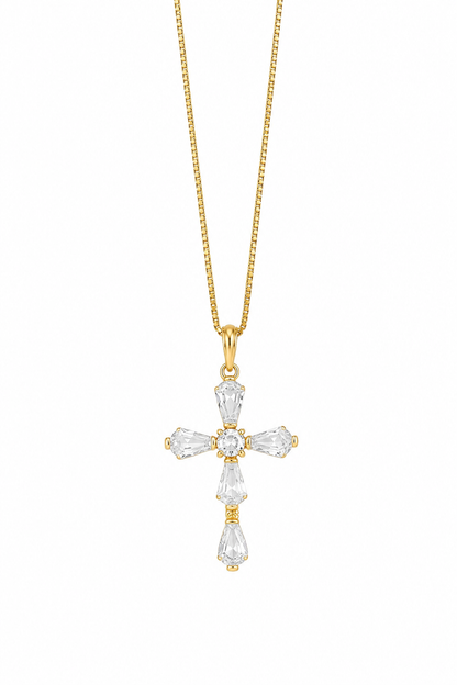 Colar Cruz Baguete Ouro 18k