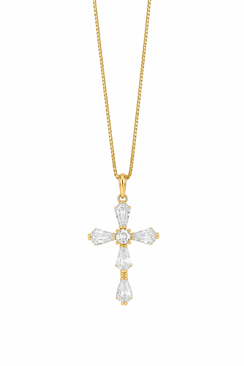 Colar Cruz Baguete Ouro 18k