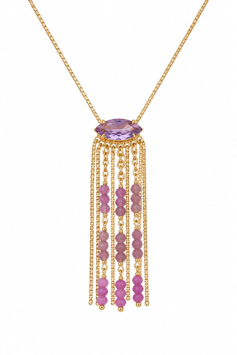 Colar Lavanda com Franja Ouro 18k