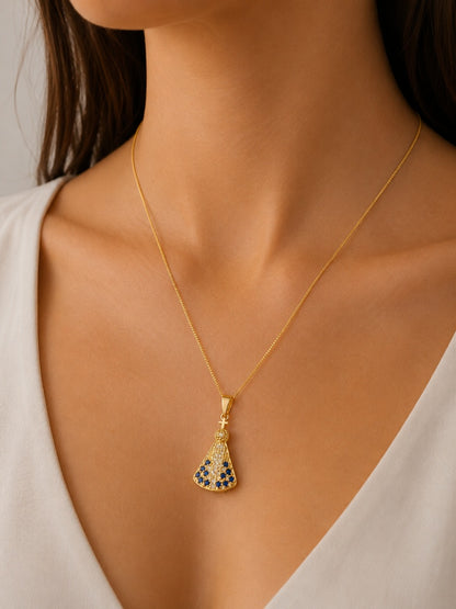 Colar Nossa Senhora Manto Zircônia Safira Ouro 18k