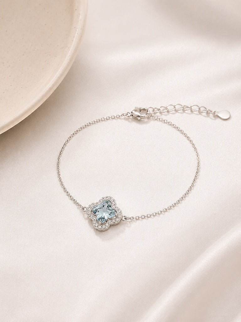 Pulseira Trevo Solitário Azul Claro Prata 925