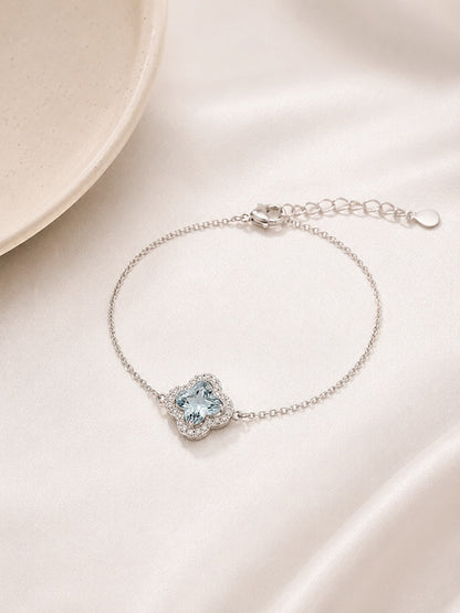 Pulseira Trevo Solitário Azul Claro Prata 925