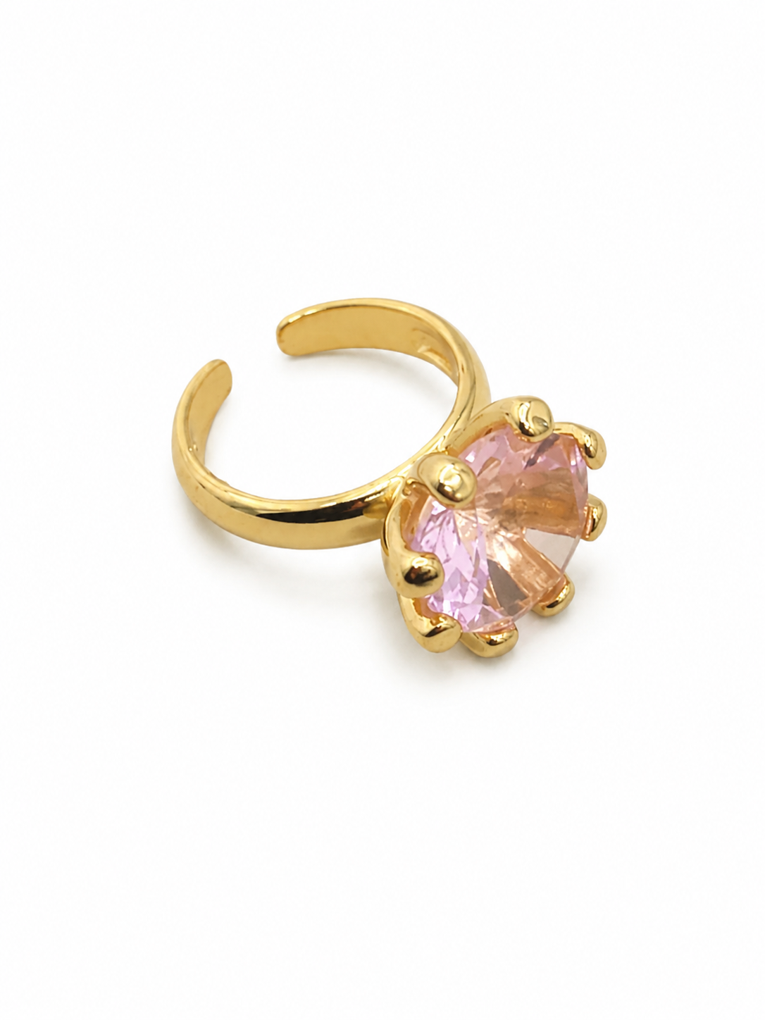 Anel Solitário Regulável Zircônia Quartzo Rosa 12mm Ouro 18k