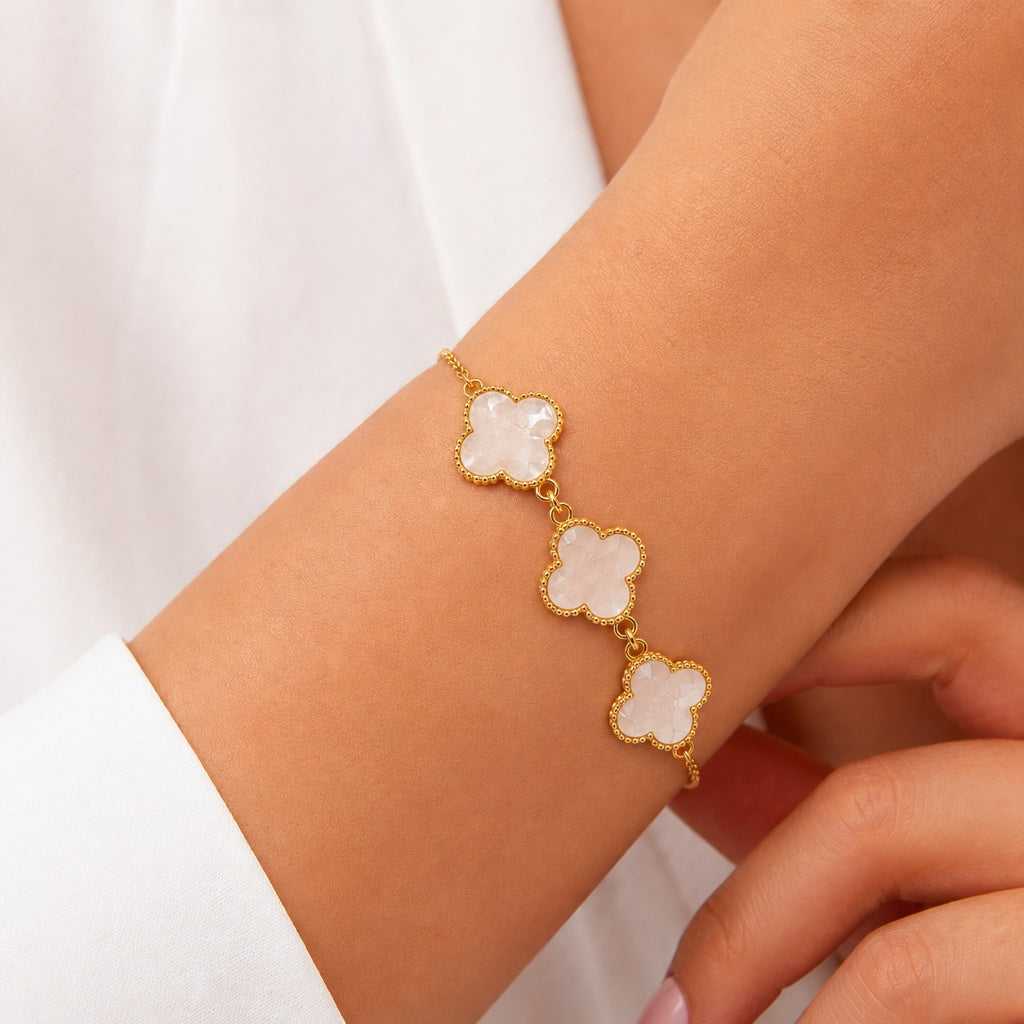 Pulsera Trevo Puffer Perolado Ouro 18k