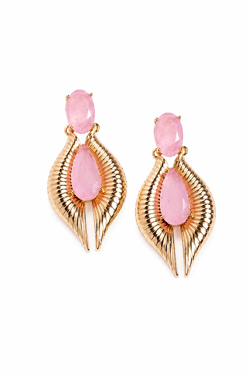 Brinco Aura Imperial Quartzo Rosa Ouro 18k