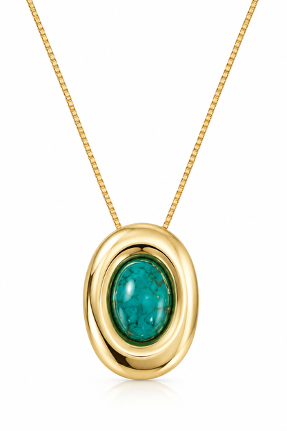 Colar Oval com Pedra Natural Ouro 18k