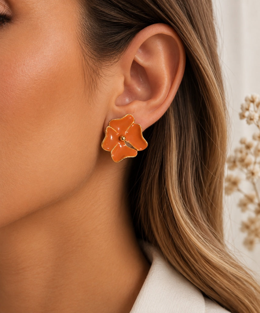 Brinco Flor de Âmbar Ouro 18k