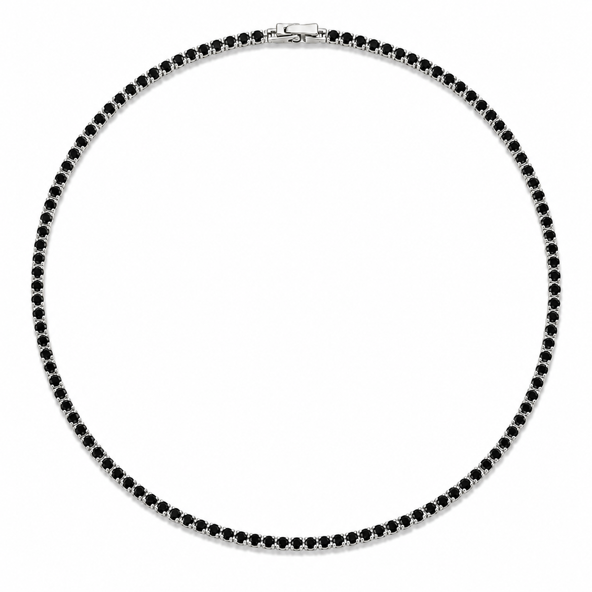 Colar Riviera Quartzo Preto 2mm Ródio Branco