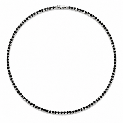 Colar Riviera Quartzo Preto 2mm Ródio Branco
