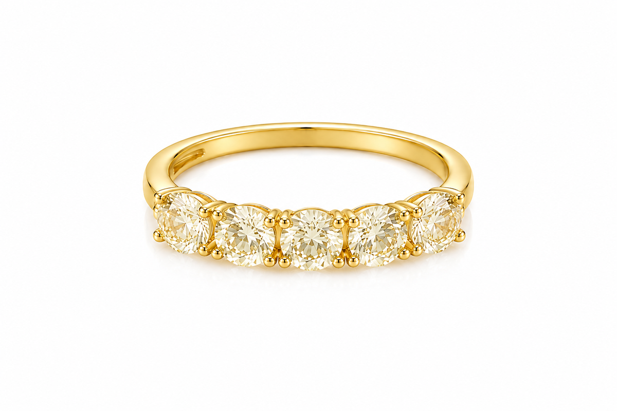 Anel Rainbow Meia Aliança Citrino Ouro 18k